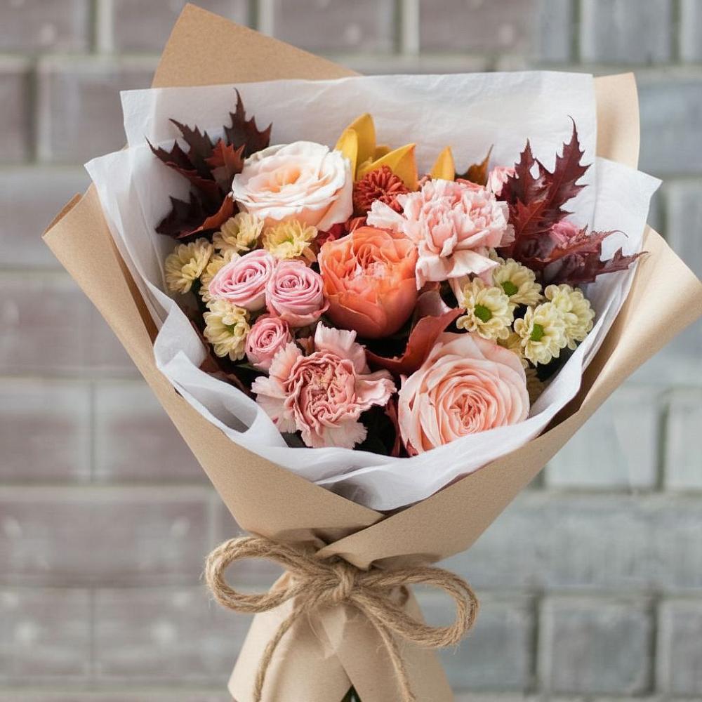 Букет цветов из: Гвоздики, Хризантемы и Розы в Тайтурке