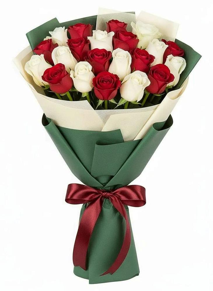 Букет Микс из красных и белых роз в Тайтурке