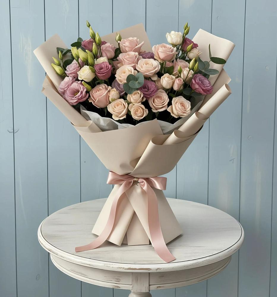 Букет цветов из: Розы и Лизиантусы в Тайтурке