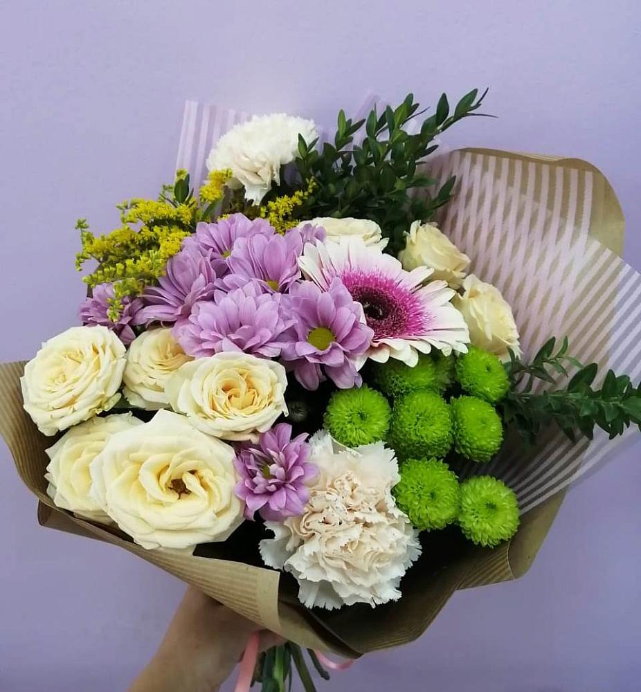 Букет цветов из: Хризантемы, Розы, Гвоздики и Герберы в Тайтурке