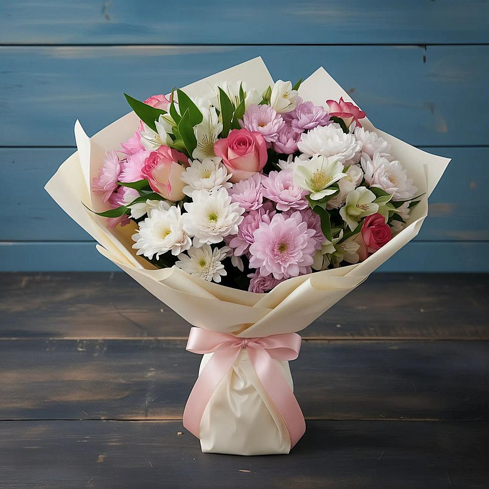 Букет цветов из: Хризантемы, Альстромерии и Розы в Тайтурке